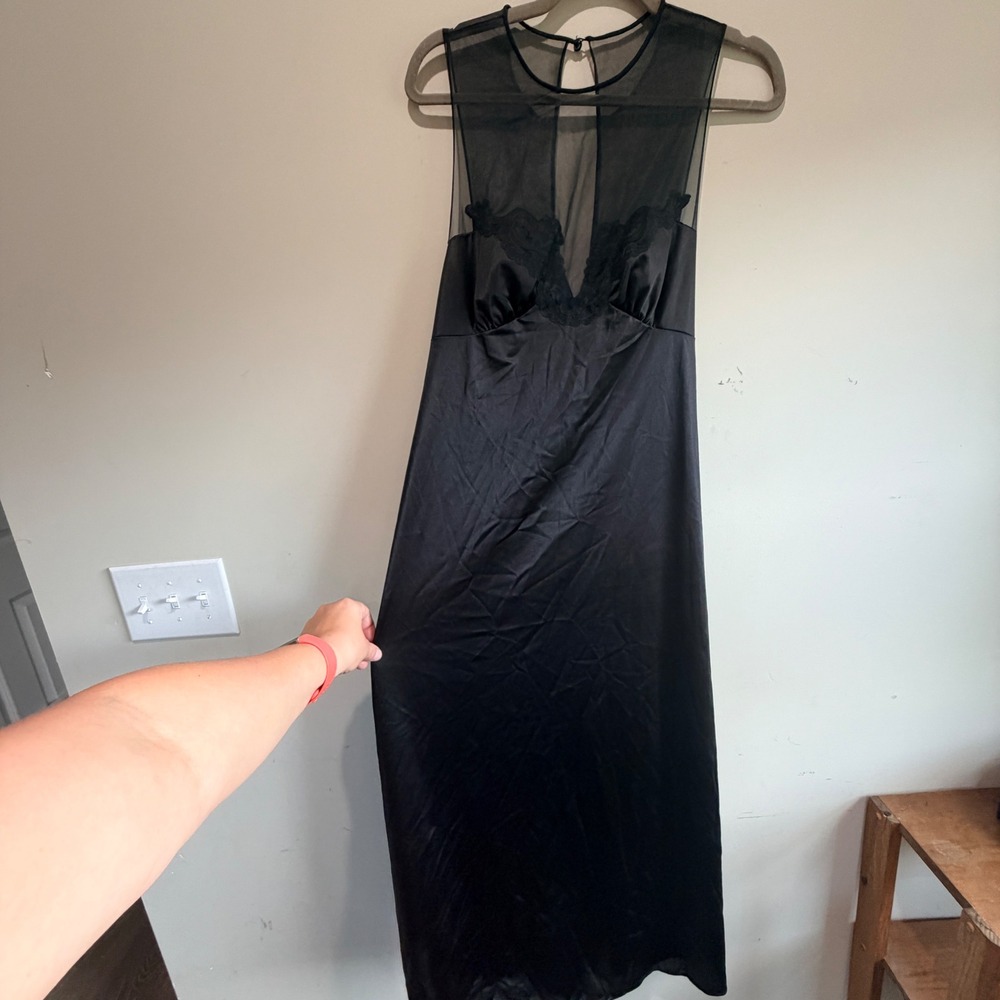 VTG JC Penney Nightgown Women 36 Black Sheer Lace Whimsigoth Romant. Maxi